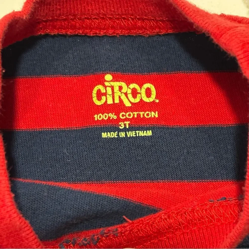 CIRCO Boys Red Navy Blue Long Sleeve Striped Monster T Shirt Cotton Toddler 3T